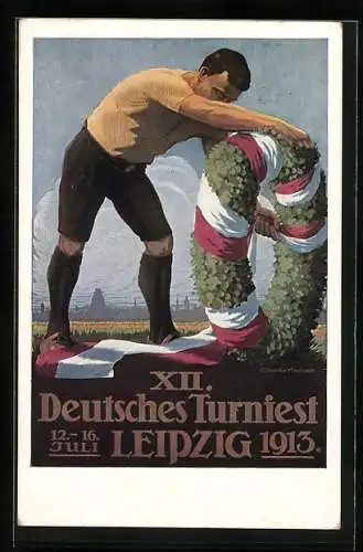 AK Leipzig, 12. Deutsches Turnfest 1913, Sportler mit Festkranz