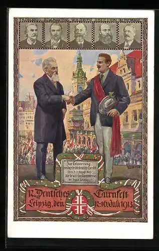 AK Leipzig, 12. Deutsches Turnfest 1913, Herz und Hand dem Vaterland, Karte Nr. 5