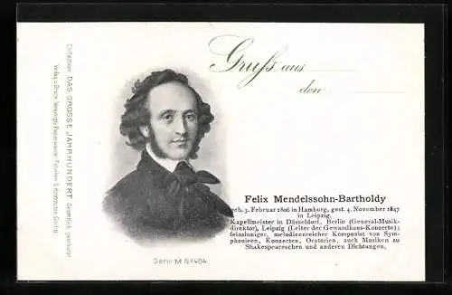 AK Musiker Felix Mendelssohn-Bartholdy, Kapellmeister in Düsseldorf