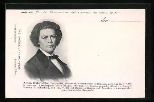 AK Musiker Anton Rubinstein, Tonkünstler und Klavierspieler