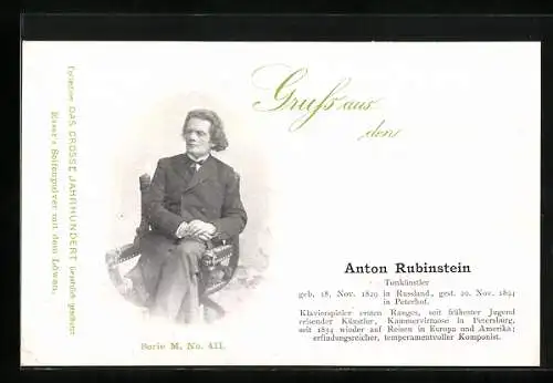 AK Musiker Anton Rubinstein im schwarzen Anzug mit überschlagenen Beinen