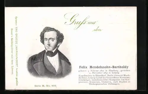 AK Musiker und Kapellmeister Felix Mendelssohn-Bartholdy im schwarzen Anzug