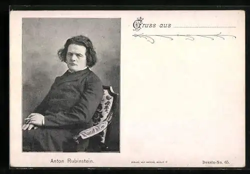 AK Komponist Arthur Rubinstein in einem Sessel sitzend