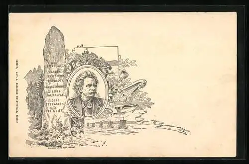 Künstler-AK Edvard Grieg mit Gedenkstein