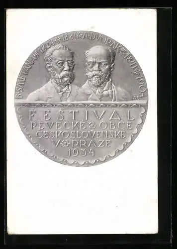 AK B. Smetana und A. Dvorak, Festival Pevecké obce Ceskoslovenské v Praze 1934