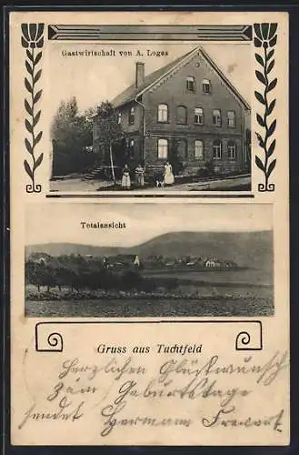 AK Tuchtfeld, Gasthaus von A. Loges, Totalansicht