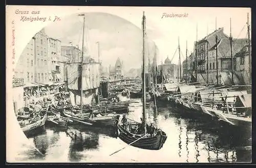 AK Königsberg i. Pr., Boote am Fischmarkt