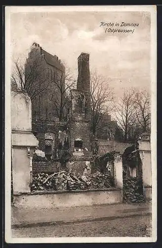 AK Domnau, Die Kirche mit Kriegsschäden