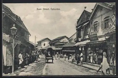 AK Colombo, Dam Street mit J. D. Fernando Geschäft