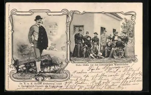 AK Erzherzog Josef von Österreich-Ungarn als Kneippianer, Hohe Gäste vor der historischen Waschküche