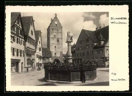 Foto-AK Max Baur: Dinkelsbühl, Wörnitztor, Brunnen