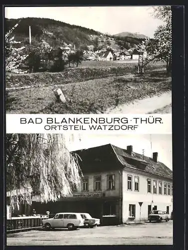 AK Bad Blankenburg-Watzdof /Th., Gaststätte zur Linde, Ortsansicht