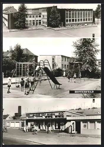 AK Bitterfeld, Polytechnische Oberschule Otto Grotewohl, Kindergarten, HO-Einkaufshalle