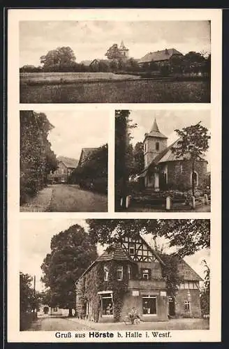 AK Hörste b. Halle, Handlung von S. F. Herzog, Kirche, Strassenpartie