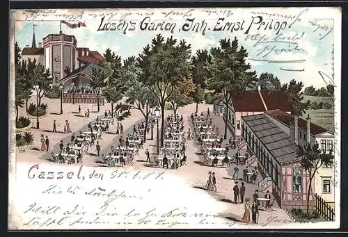 Lithographie Kassel, Gasthaus Losch's Garten, Inh. Ernst Prilop