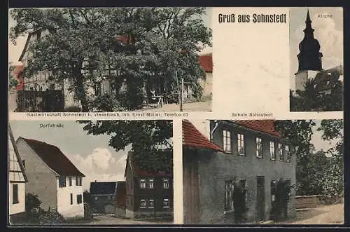 AK Sohnstedt /Vieselbach, Gasthaus Ernst Müller, Dorfstrasse, Schule