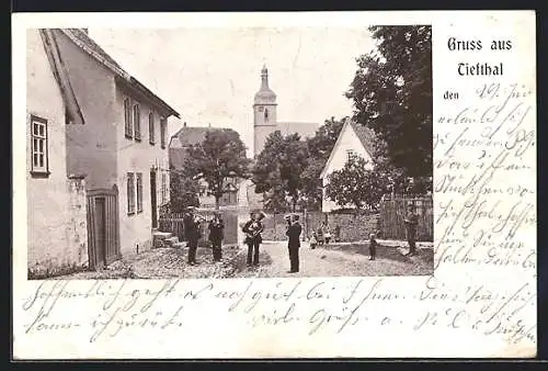 AK Tiefthal, Ortspartie mit Kirche, Bläser-Quartett