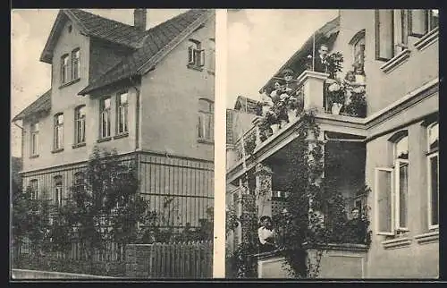 AK Bad Pyrmont, Kurpension Haus H. Heuer, Schmiedeweg 3, Balkone mit Gästen, Soldat