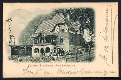 AK Schockethal, Gasthaus Schockethal zum Landgrafen, mit Nebengebäude, Reiter in Uniform