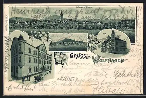 Lithographie Wolfhagen, Hessischer Hof, Post, Ortsansicht vom Teigberg