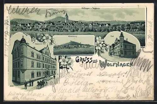 Lithographie Wolfhagen, Hessischer Hof, Post, Ortsansicht vom Teigberg, Weidelsburg