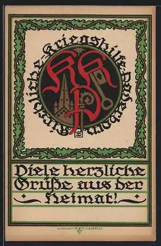 AK Paderborn, Kirchliche Kriegshilfe, Emblem mit Kirche, Schlüssel und Eichenblättern
