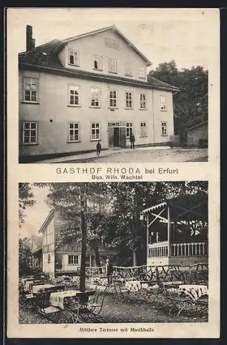 AK Erfurt, Der Gasthof Rhoda v. Wilh. Wachtel mit Terrasse und Musikhalle