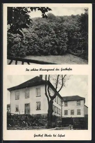 AK Erfurt, Das Kaffeehaus Gasthof Rhoda mit schönem Wiesengrund, Inh. Wilhelm Wachtel