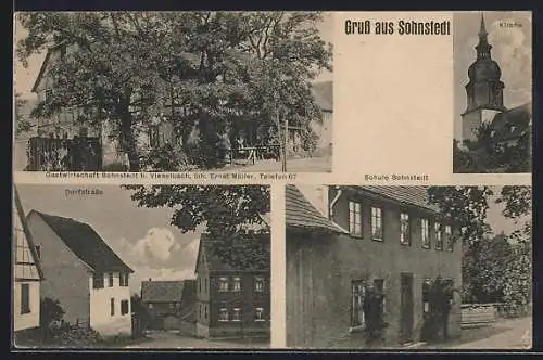 AK Sohnstedt bei Vieselbach, Gasthaus Sohnstedt von Ernst Müller, Schule Sohnstedt