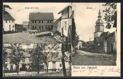 AK Sonstedt, Gasthaus, Kirche, Ortspartie