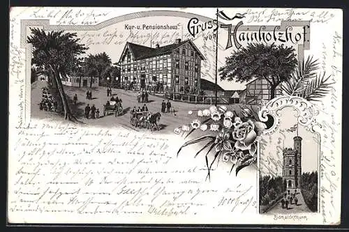 Lithographie Herberhausen, Gasthof Hainholzhof, Bismarckturm