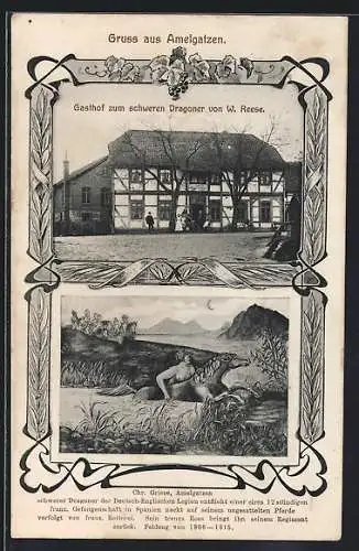 AK Amelgatzen, Gasthaus zum schweren Dragoner, Inh. W. Reese