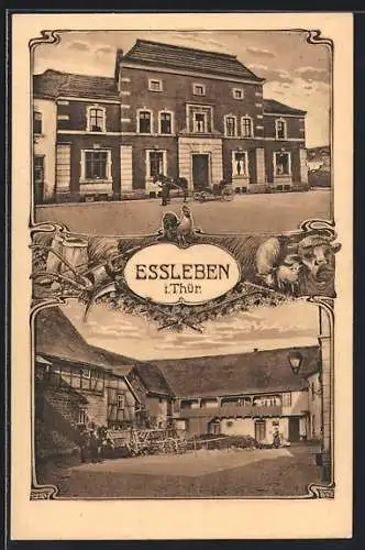 AK Essleben / Thür., Hof & Gebäudeansicht