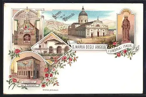 Lithographie Assisi /Umbria, Santa Maria degli Angeli, Rosier de S. Francois, Chapelle de la Portioncule