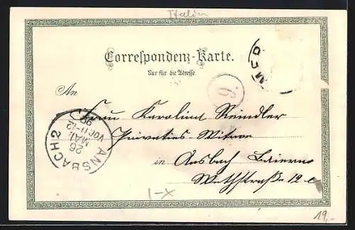 Lithographie Meran, Ortsansicht gegen Vintschgau