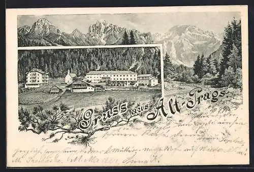 AK Alt-Prags, Ortsansicht, Gebirgs-Panorama