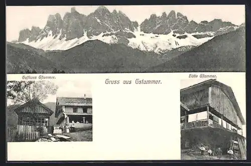 AK Klausen, Gufidaun, Gasthaus Gstammer, Hütte Gstammer, Alpenpanorama