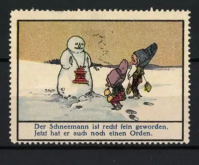 Künstler-Reklamemarke Fritz Reiss, Aecht Franck Kaffeezusatz, Zwerge stehen vor einem Schneemann