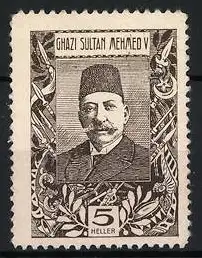 Reklamemarke Türkischer Politiker Ghazi Sultan Mehmed V. im Portrait