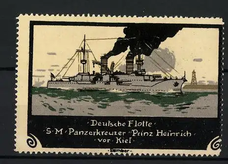 Künstler-Reklamemarke Böttcher, Deutsche Flotte, SM Panzerkreuzer Prinz Heinrich vor Kiel