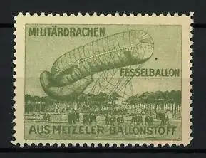 Reklamemarke Militärdrachen, Fesselballon aus Metzeler Ballonstoff