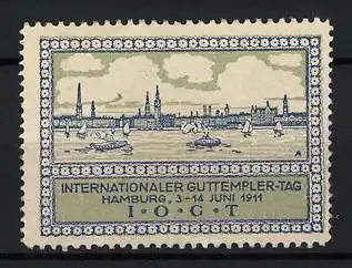 Reklamemarke Hamburg, Internationaler Guttempler-Tag IOGT 1911, Stadtansicht