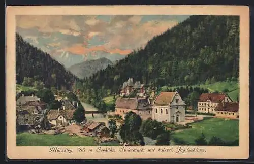 AK Mürzsteg /Steiermark, Ortsansicht mit kaiserl. Jagdschloss