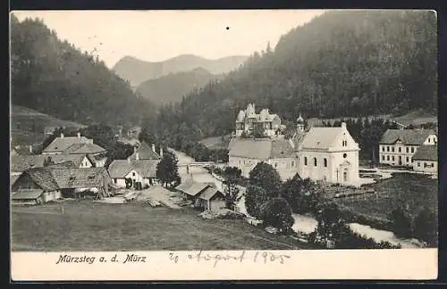 AK Mürzsteg a. d. Mürz, Ortsansicht aus der Vogelschau