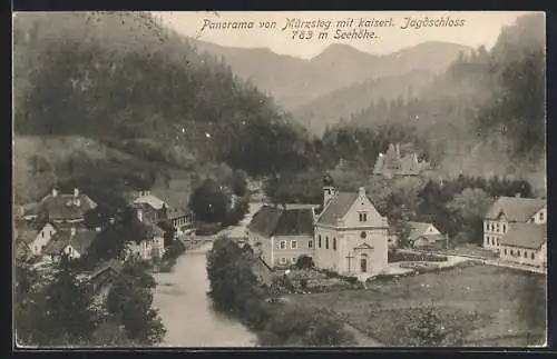 AK Mürzsteg, Panorama mit kais. Jagdschloss