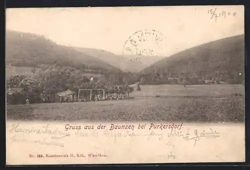 AK Purkersdorf, Baunzen, Ortsansicht mit Bergpanorama