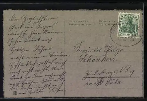 Präge-AK Neujahrsgruss mit Briefen, Hufeisen und Schreibfeder