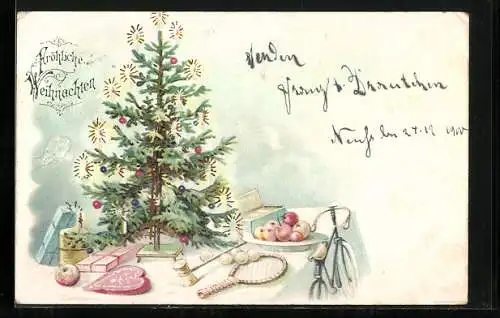 AK Geschenke unter dem geschmückten Weihnachtsbaum