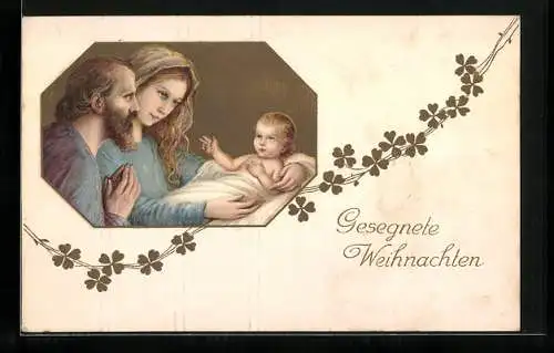 AK Gesegnete Weihnachten, Josef und Maria mit Christkind