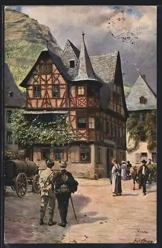 Künstler-AK Heinrich Hoffmann: Ortspartie mit Fachwerkhaus